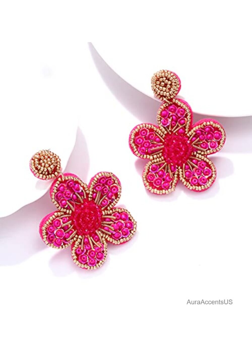 Handmade Beaded Flower Drop Earrings Bohemia Dangle Statement Jewelry for Women - Picture 4 of 6